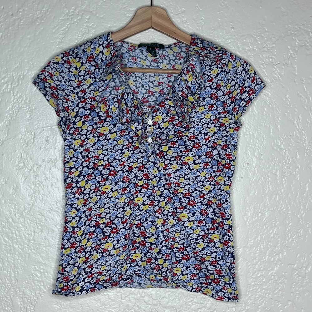 Lauren Ralph Lauren Floral Ruffle Blouse Romantic Women Multicolor Small